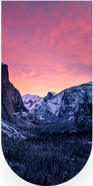 Sunset over a snowy valley